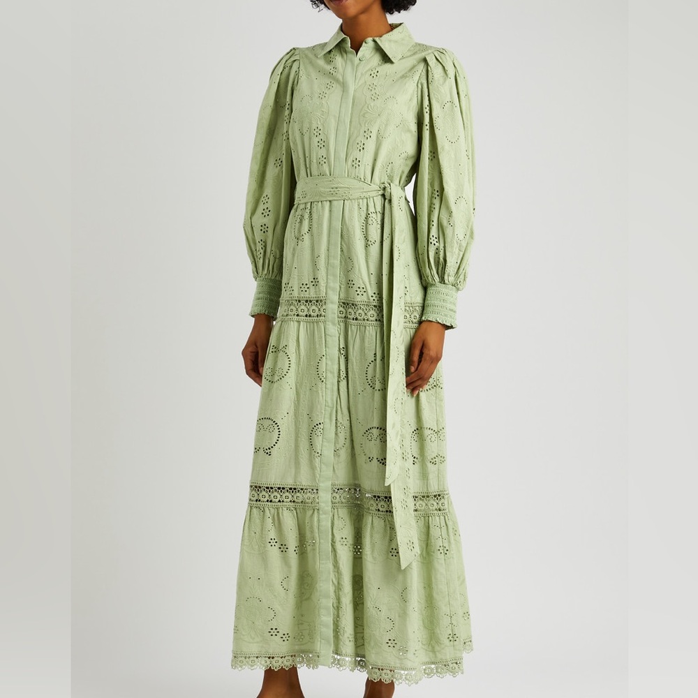 NWT alice + olivia LILLY COLLARED EYELET MAXI DRESS in green tea. Size 2 - Picture 11 of 11